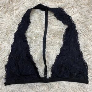 Intimately Free People Womens halter adjustable black lace bralette